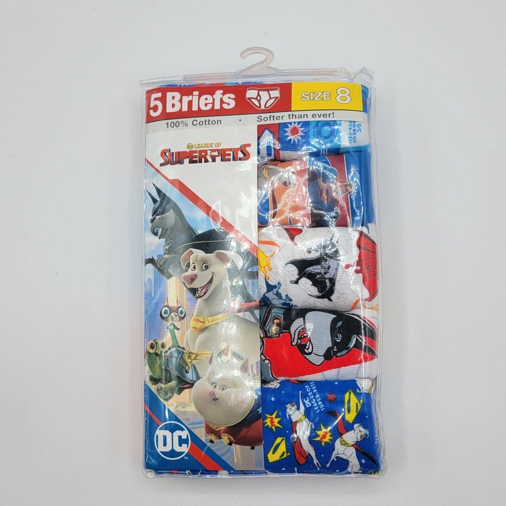 DC Comics Boy's League of Super-Pets 5 Pack Of Briefs Size 8, 100% Cotton ~NEW~
